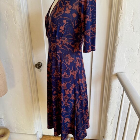 MATRUSHKA CONSTRUCTION Blue and Rust Floral Dress Size Small - Picture 7 of 8